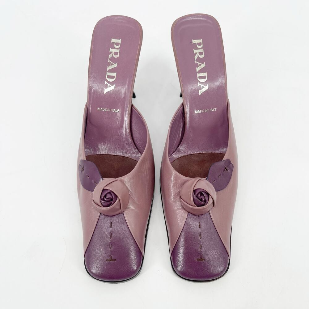 Prada Vintage Mauve Purple Two Tone Rose Square Toe Mule Block Heels IT 38.5 - Picture 5 of 11